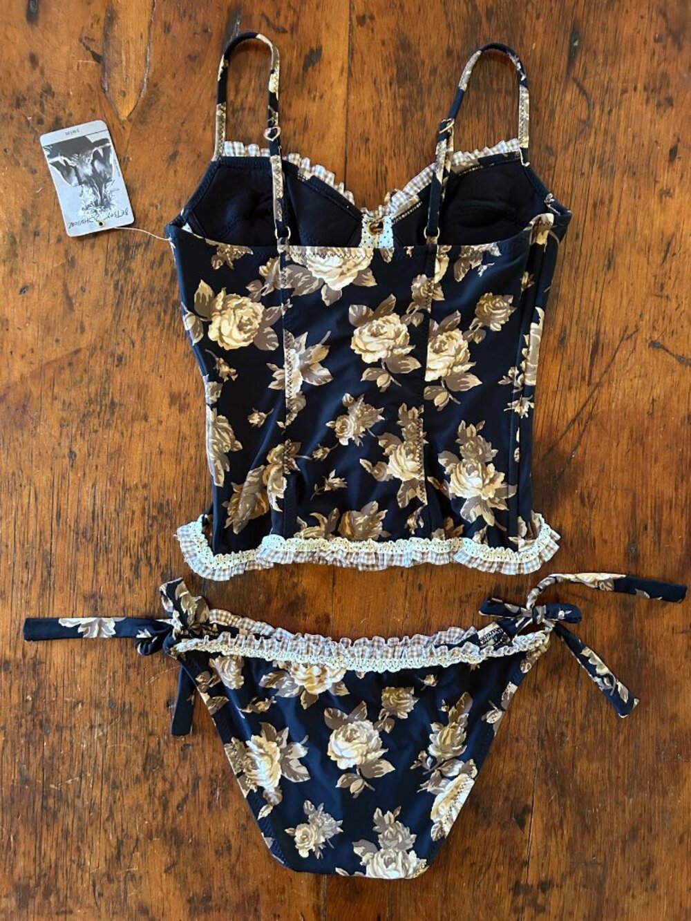 Vintage Betsey Johnson Golden Roses Corset with Bottoms Bikini Set - Picture 14 of 15